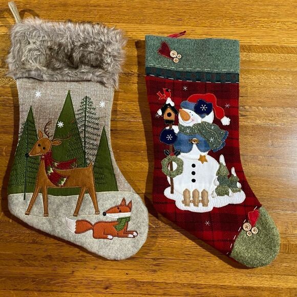 Christmas Stocking Snowman and Deer set of 2 - Picture 1 of 8